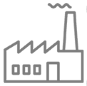 Industrial factory icon representing advanced graphene concrete applications in warehouses and heavy-duty plants for durability and strength.