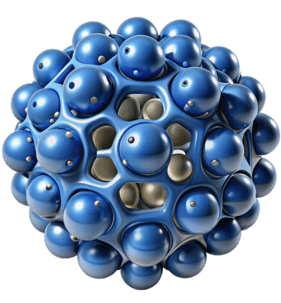 3D molecular model of graphene structure, showcasing blue carbon atoms in a hexagonal arrangement, representing advanced material science for construction and sustainability.